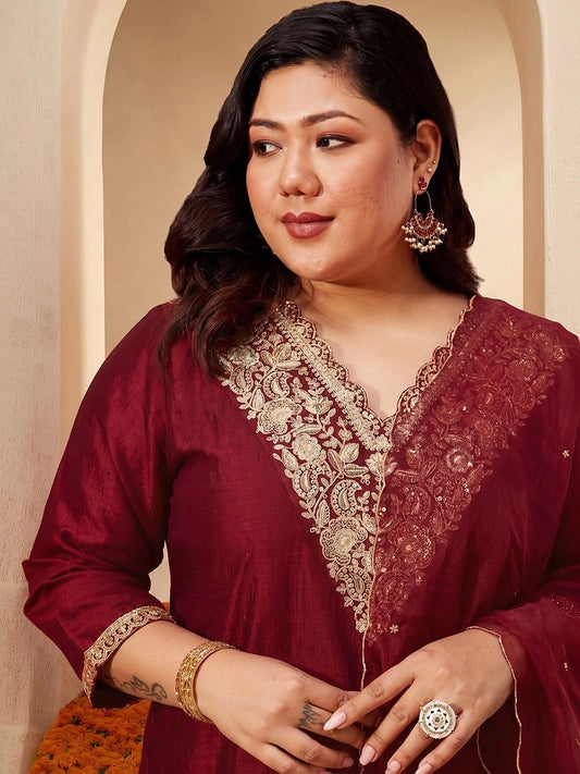 Women Ethnic Motifs Embroidered Angrakha Kurta with Trousers & With Dupatta