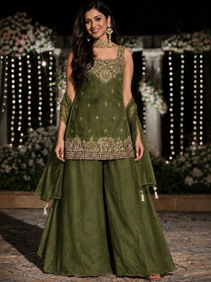 Women Ethnic Motifs Embroidered Regular Kurta with Sharara & With Dupatta