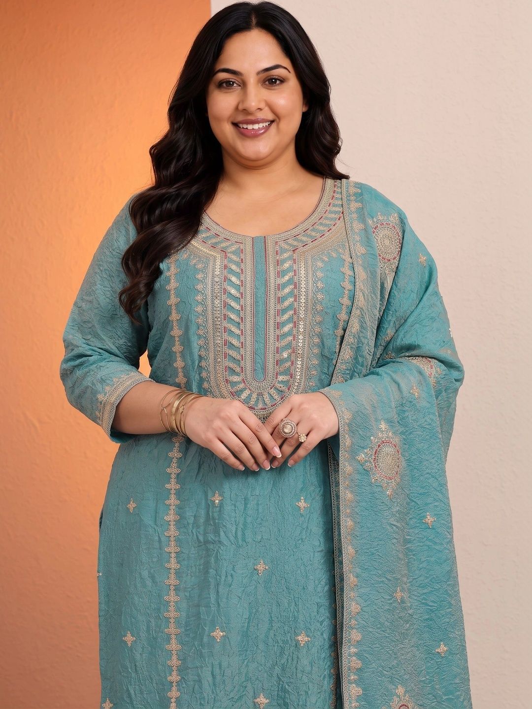 Women Ethnic Motifs Embroidered Regular Thread Work Kurta with Trousers & With Dupatta