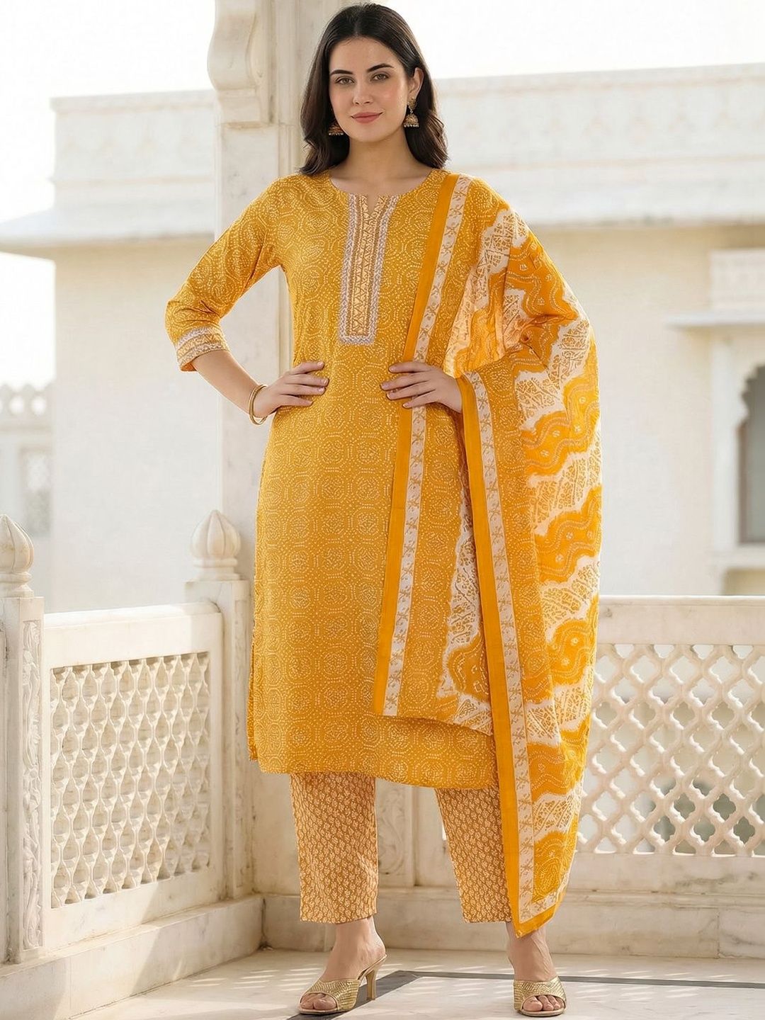 Women Yellow Regular Size Kurta Set Pure Cotton