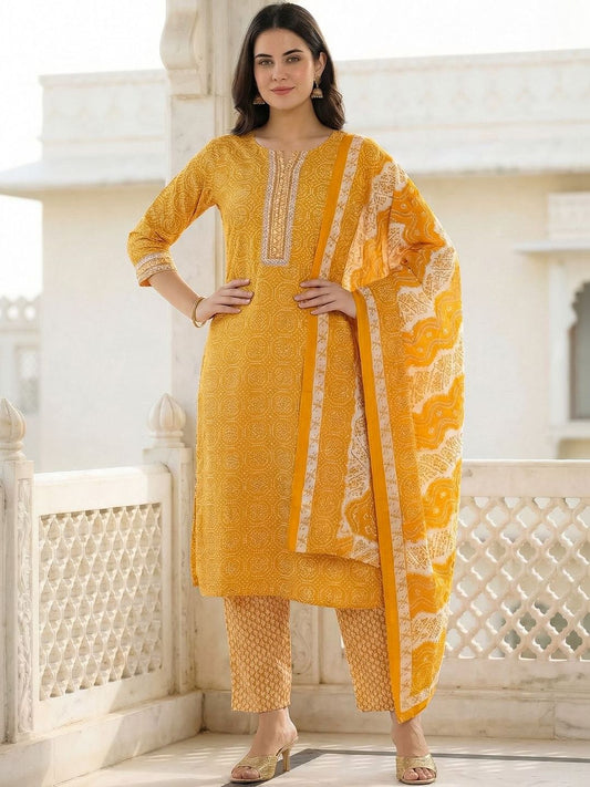 Women Yellow Regular Size Kurta Set Pure Cotton