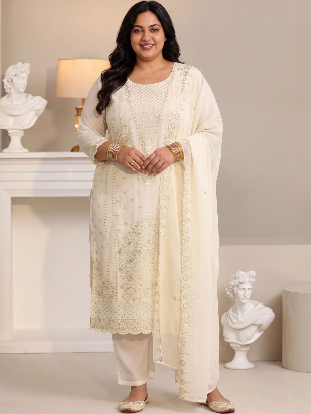 Women Ethnic Motifs Embroidered Regular Sequinned Kurta with Trousers & With Dupatta