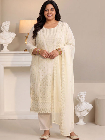 Women Ethnic Motifs Embroidered Regular Sequinned Kurta with Trousers & With Dupatta