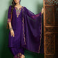 Embroidered Notch Neck Kurta With Plazzo & Dupatta