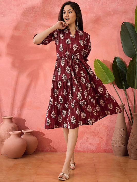 Women Printed Pure Cotton A-Line Ethnic Dress