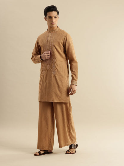 Striped Mandarin Collar Thread Work Jashn Kurta with Trousers