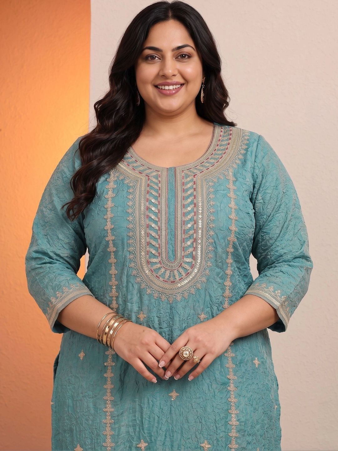 Women Ethnic Motifs Embroidered Regular Thread Work Kurta with Trousers & With Dupatta