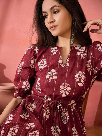 Women Printed Pure Cotton A-Line Ethnic Dress