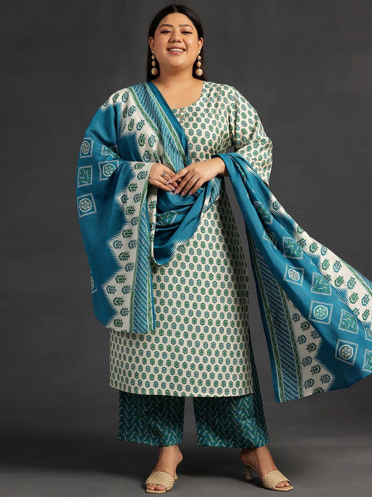 Plus Size Printed Regular Kurta with Palazzos & Dupatta