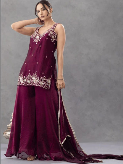 Women Ethnic Motifs Embroidered Regular Thread Work Kurta with Palazzos & With Dupatta
