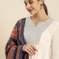 Women White Woven Design Kurta with Trousers & Dupatta