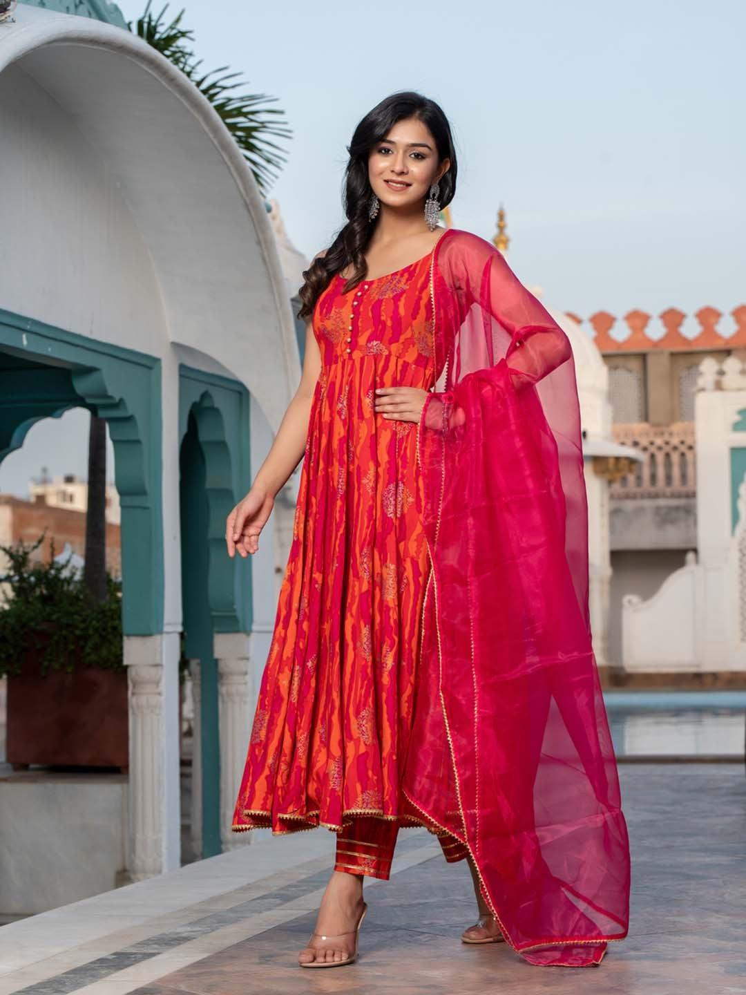 Ethnic Motifs Printed Empire Gotta Patti Kurta With Trousers & Dupatta