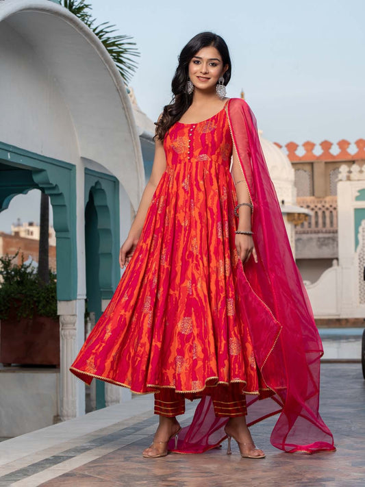 Ethnic Motifs Printed Empire Gotta Patti Kurta With Trousers & Dupatta