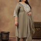 Plus Size Floral Embroidered Thread Work Kurta With Trousers & Dupatta