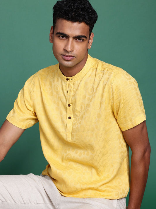 Pure Cotton Striped Textured Jacquard Kurta