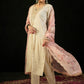 Notched Neck Floral Embroidered Kurta with Trouser & Dupatta