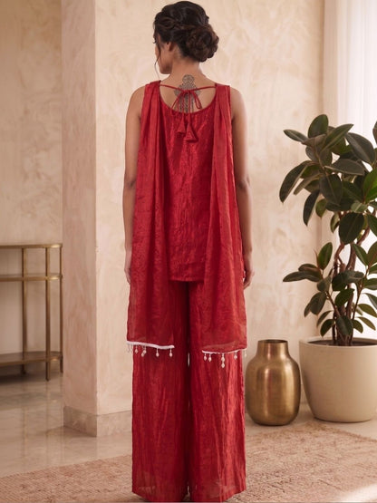 Women Ethnic Motifs Embroidered Regular Thread Work Raw Silk Kurta with Palazzos & With Dupatta