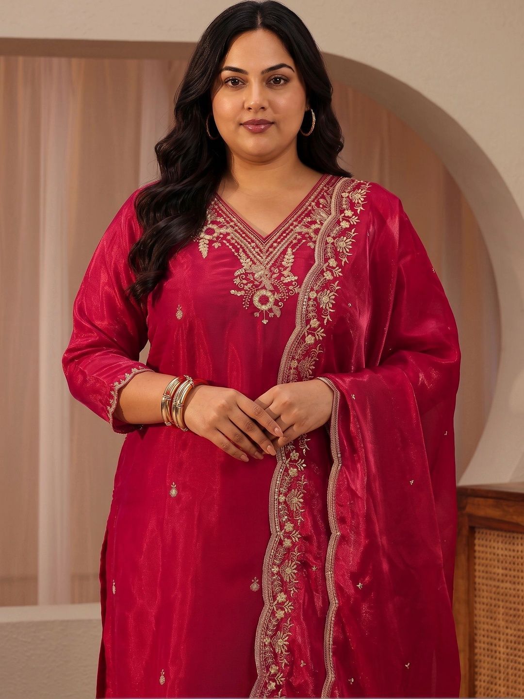 Women Ethnic Motifs Embroidered Regular Thread Work Kurta with Palazzos & With Dupatta