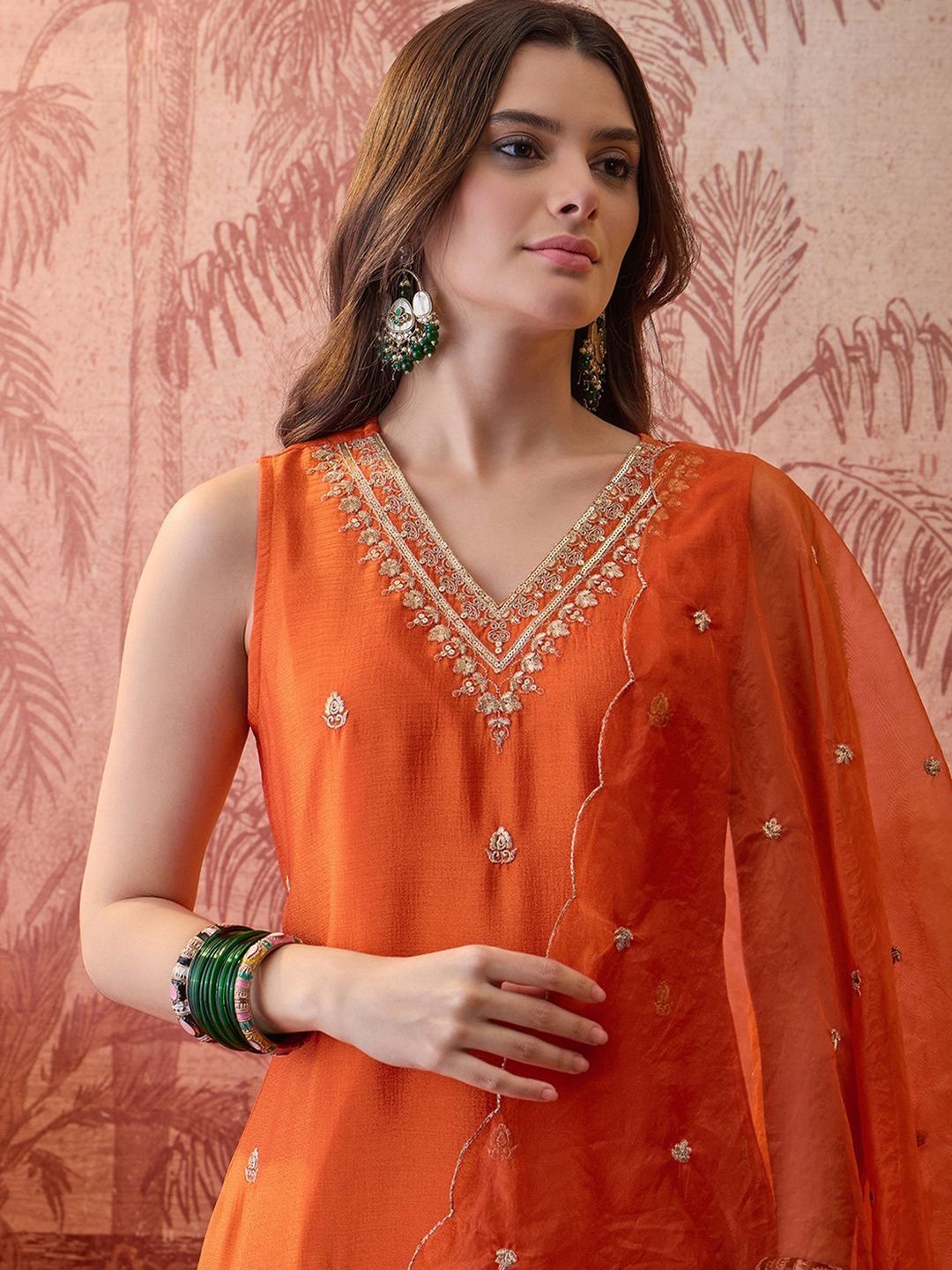 Embroidered V-Neck Kurta & Sharara Kurta Set