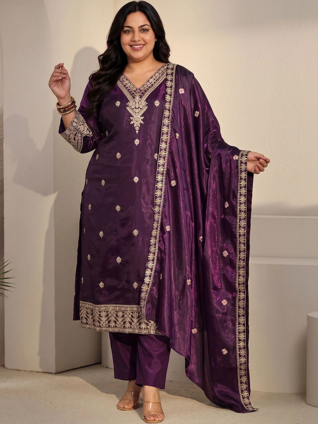Women Ethnic Motifs Embroidered Regular Thread Work Kurta with Trousers & With Dupatta