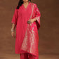 Plus Size V-Neck Regular Straight Kurta With Palazzos & Dupatta