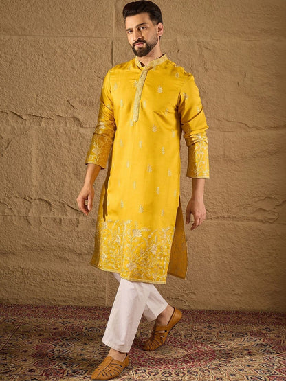 Embroidered Mandarin Collar Kurta & Trousers Sets