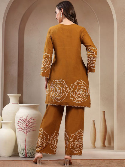 Embroidered V-Neck Pure Cotton Tunic & Palazzo