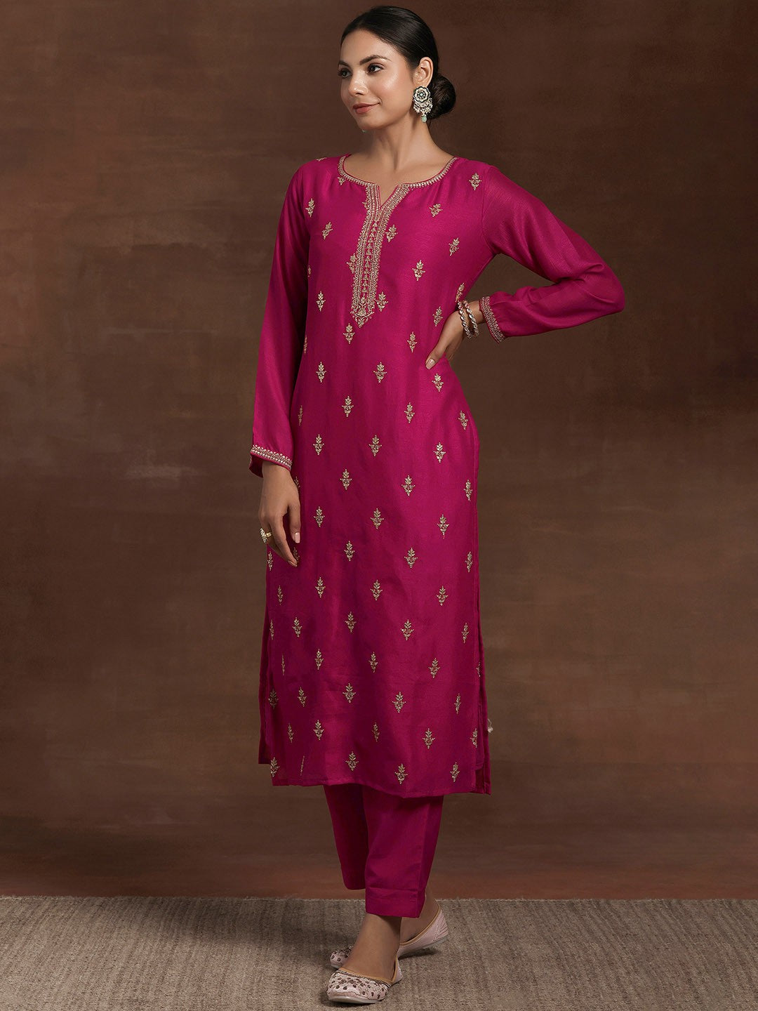 Floral Embroidered Regular Kurta With Trousers & Dupatta