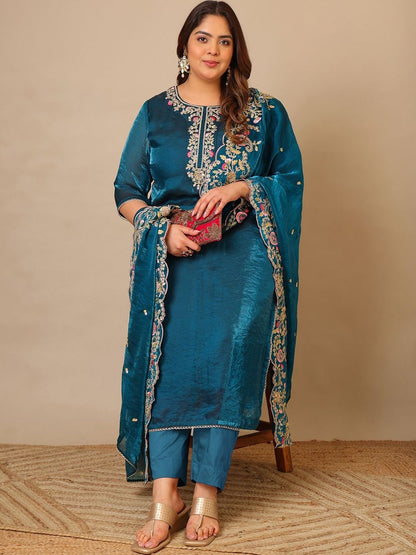 Women Ethnic Motifs Embroidered Regular Thread Work Kurta with Trousers & With Dupatta