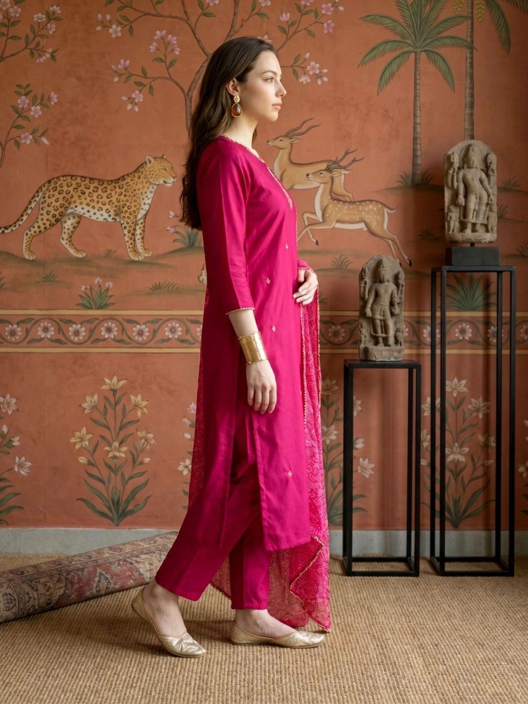 Women Ethnic Motifs Embroidered Regular Thread Work Kurta with Trousers & With Dupatta