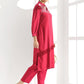 Fuchsia Floral Yoke Design Thread Work Detailed Straight Kurta With Trouser