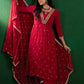 Embroidered Zari Sequined A-Line Georgette Kurta With Palazzo & Dupatta