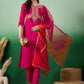 Notch Neck Embroidered Straight Kurta With Trouser & Dupatta Set