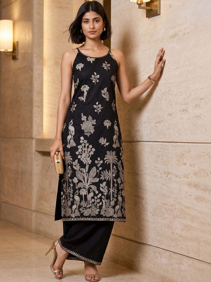 Women Ethnic Motifs Regular Thread Work Kurta with Palazzos