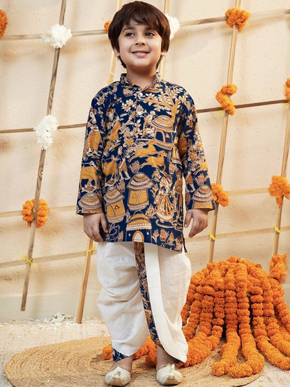 Boys Ethnic Motifs Printed Regular Pure Cotton Kurta with Dhoti Pants
