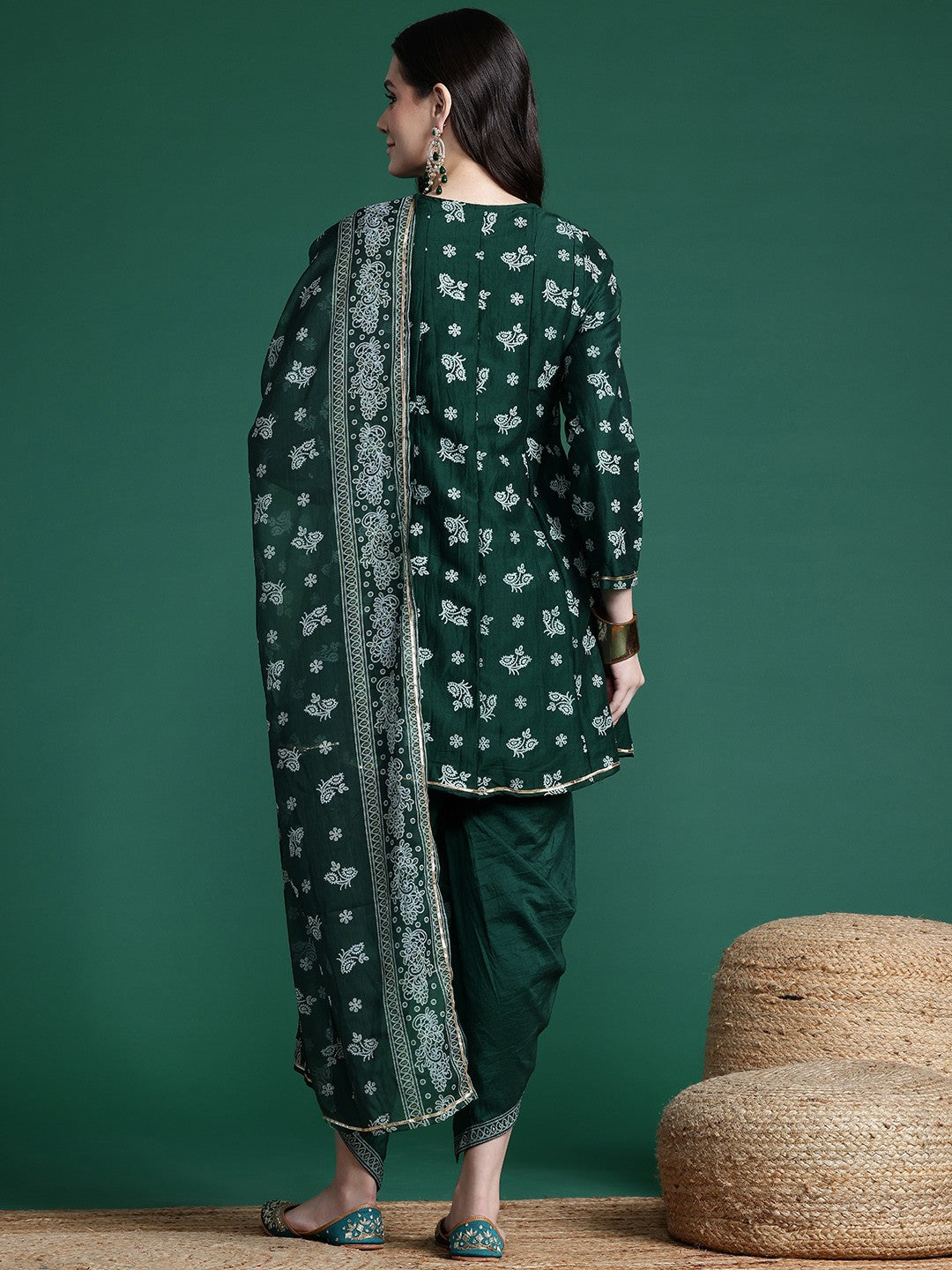 Gotta Patti Work Paisley Print Kurta with Dhoti Pants & Dupatta