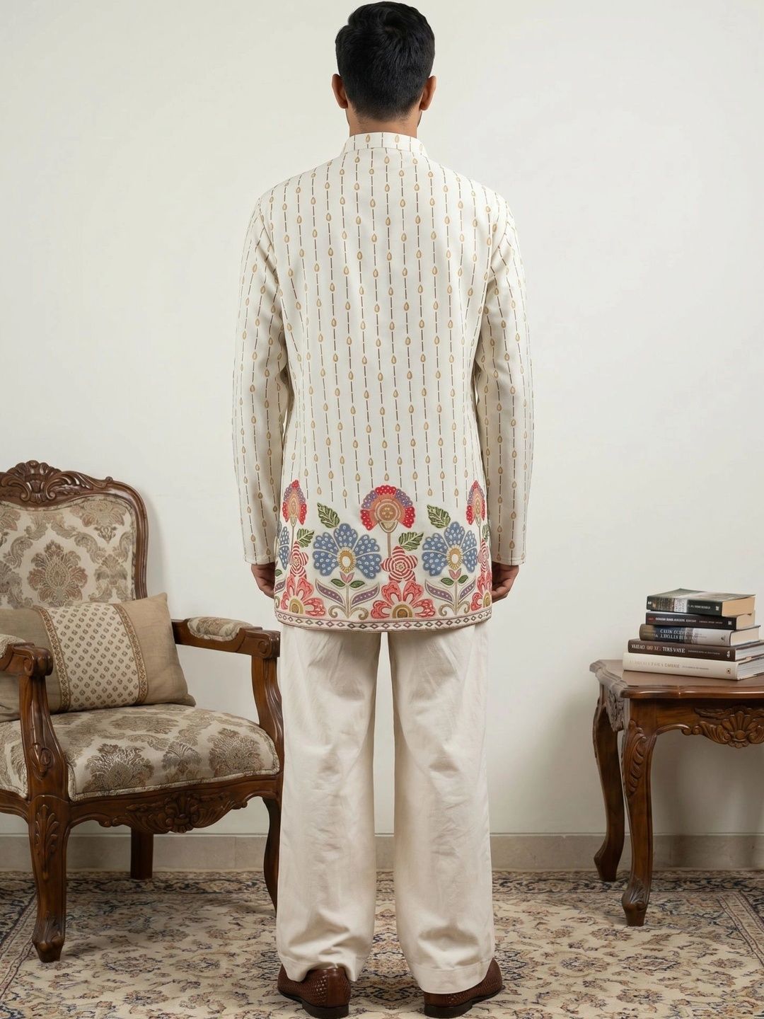 Men's Floral Printed Short Kurta with Korean Pants