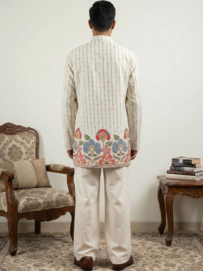 Men's Floral Printed Short Kurta with Korean Pants