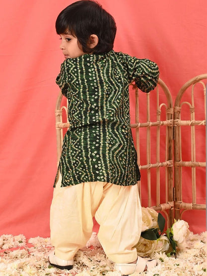 Boys Green Bandhani Kurta & Patiyala Set