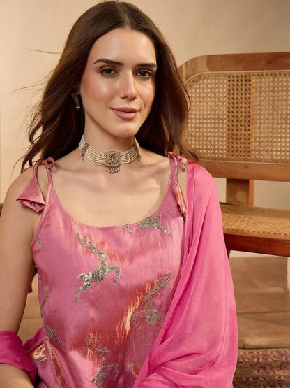 Women Ethnic Motifs Regular Sequinned Kurta with Sharara & With Dupatta