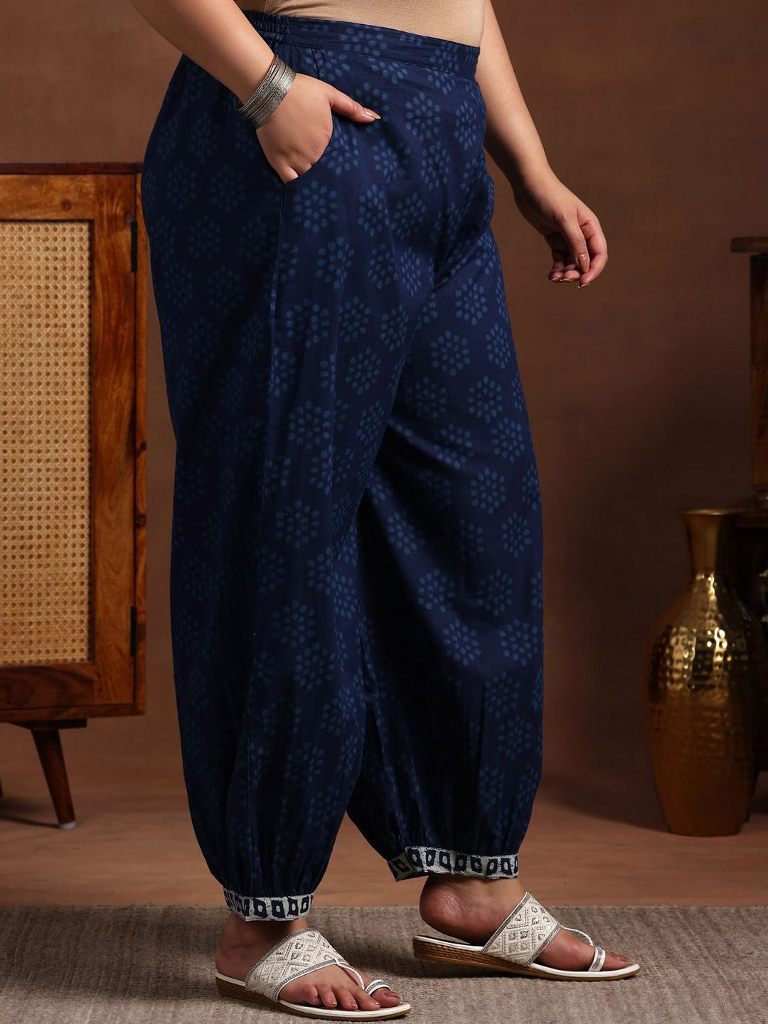 Plus Size Ethnic Motif Printed Pure Cotton Kurta with Salwar & Dupatta