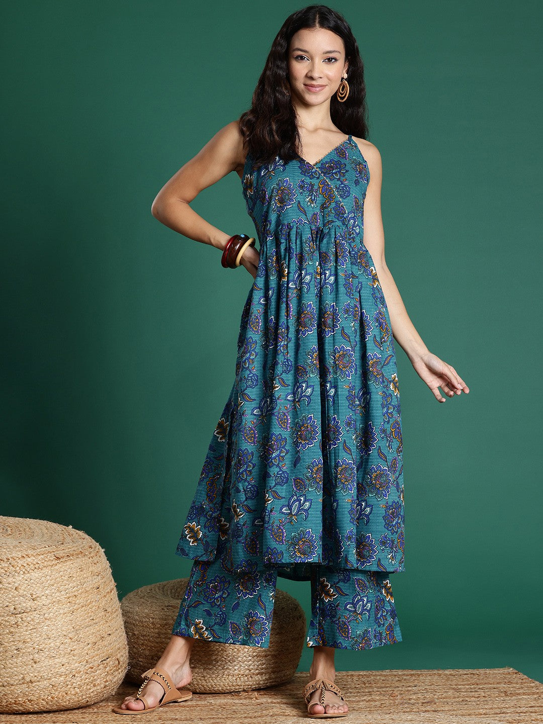 Ethnic Motifs Printed Empire Gotta Patti Kurta with Palazzos