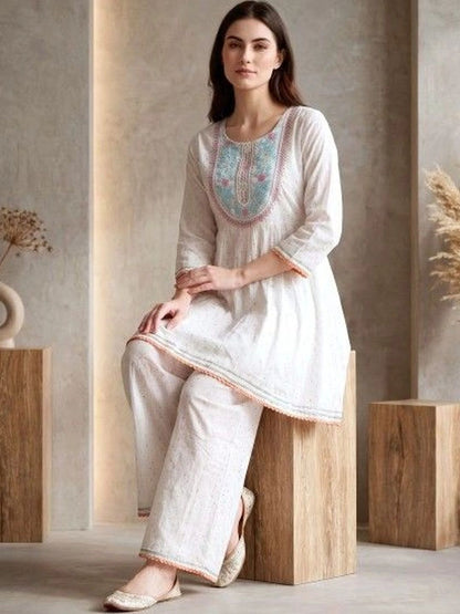 Women Ethnic Motifs Embroidered Empire Thread Work Kurti with Palazzos