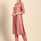 Women Pink & Blue Ethnic Motifs Embroidered Kurta with Trousers & With Dupatta