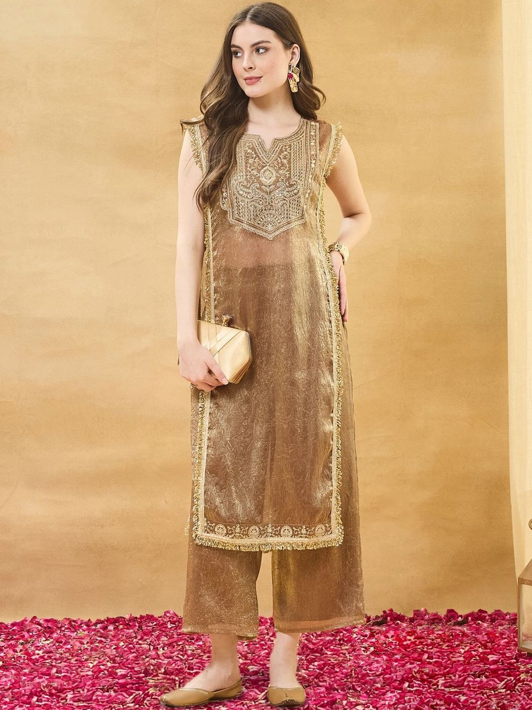 Women Silk Kurta And Spaghetti Blouse With Palazzo Set