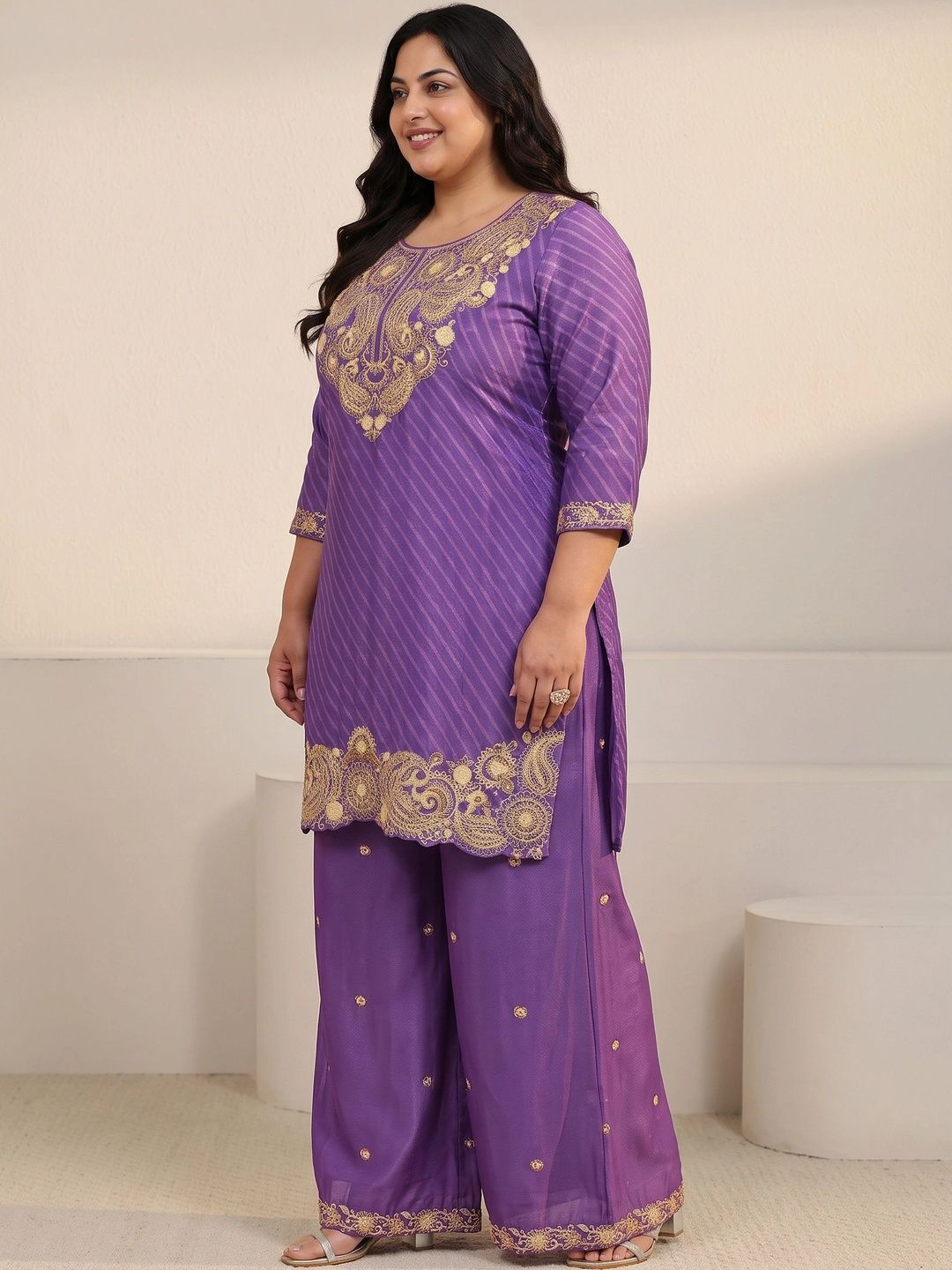 Women Ethnic Motifs Embroidered Regular Thread Work Kurta with Palazzos & With Dupatta