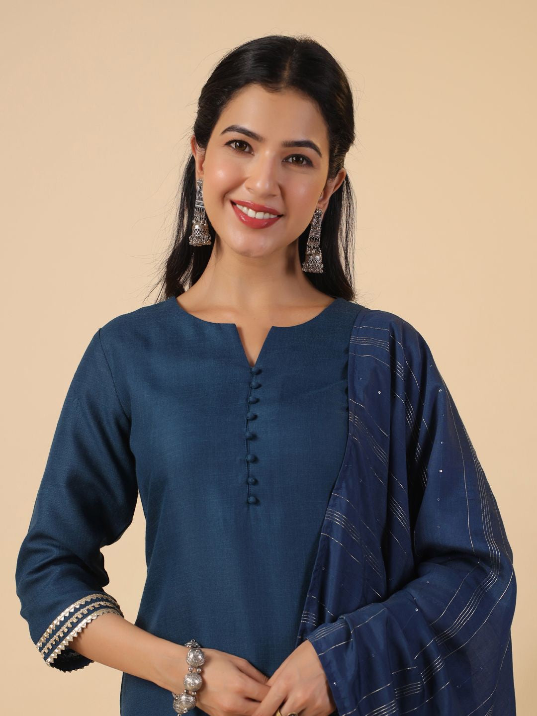 Straight Kurta with Trousers & Dupatta