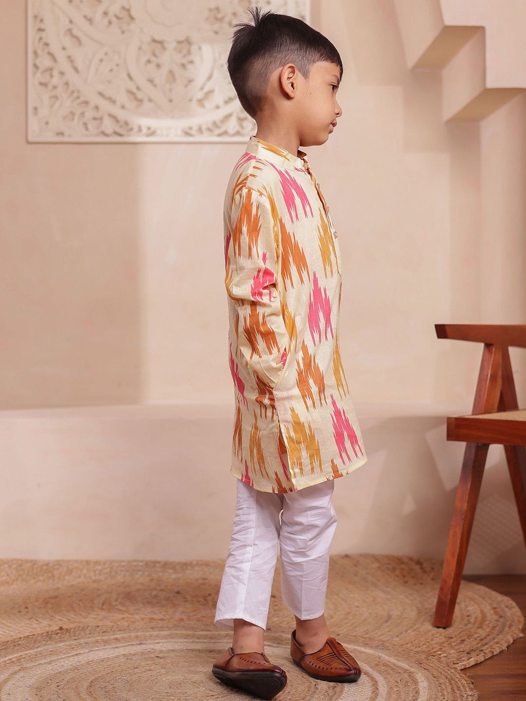 Boys Abstract Printed Cotton Kurta with Pyjama
