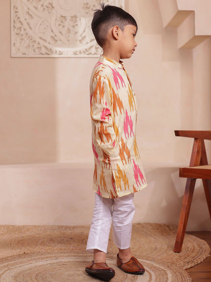 Boys Abstract Printed Cotton Kurta with Pyjama