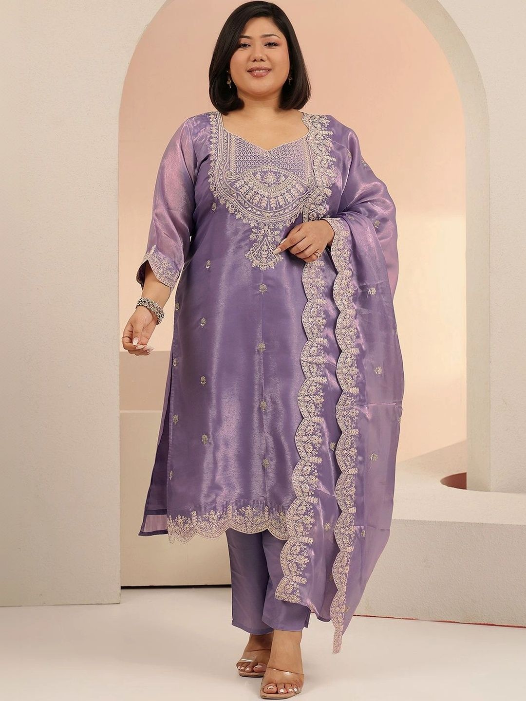 Women Ethnic Motifs Embroidered Regular Thread Work Kurta with Palazzos & With Dupatta